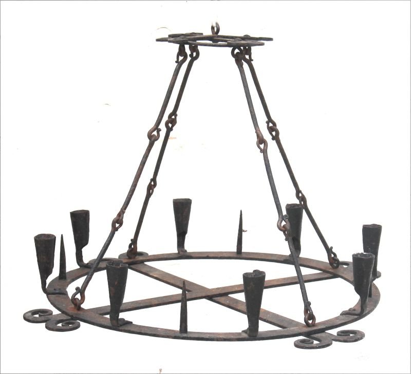 very rare 18thC wrought iron hanging chandelier in odl (1 of 6)