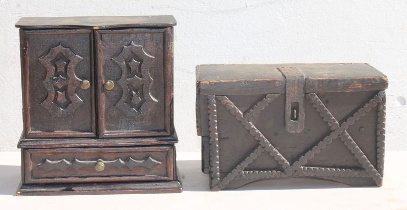 19thC Tramp Art blanket chest form table top box & (1 of 7)