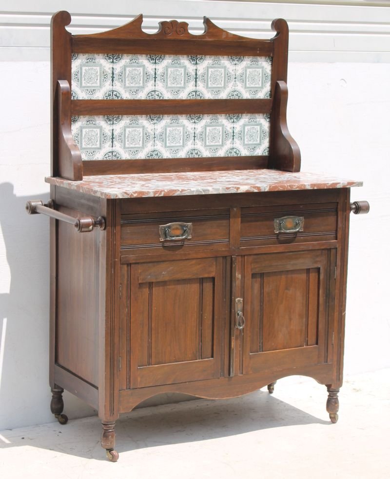 19thC English marble top wash stand - 53" tall x 41" (1 of 2)