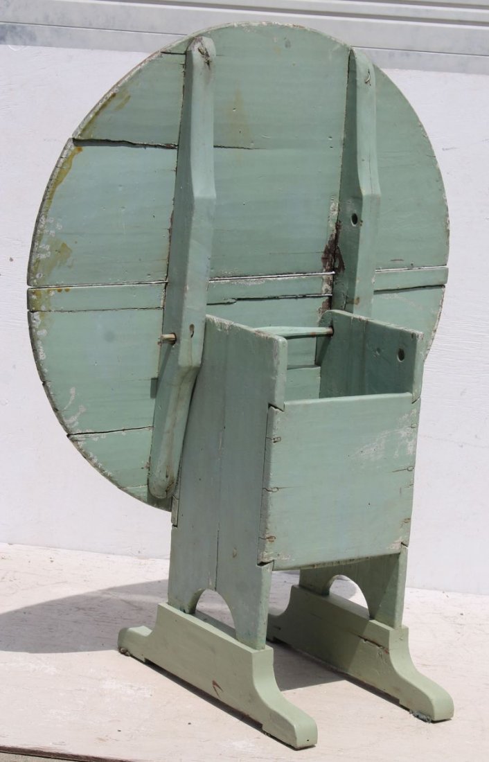 very early 38 1/2" round hutch table w various painted (1 of 5)