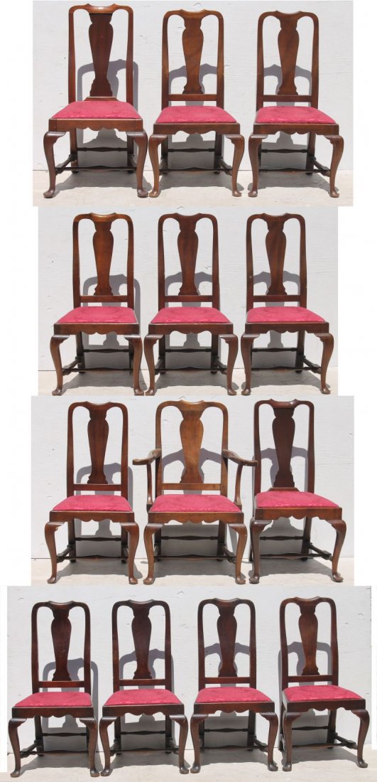 Rare large assembled set of 13 QA style dining chairs - (1 of 5)