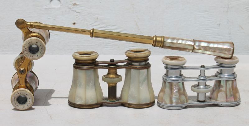 lot of 3 prs of antique MOP opera glasses - 2 French (1 of 4)