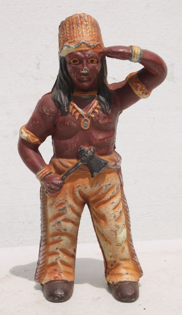 cast iron Native American Chief bank w head dress & (1 of 3)
