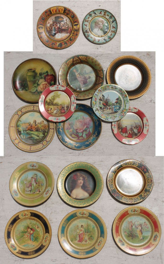 lg lot of 16 incl antique transfer dec round trays by (1 of 10)