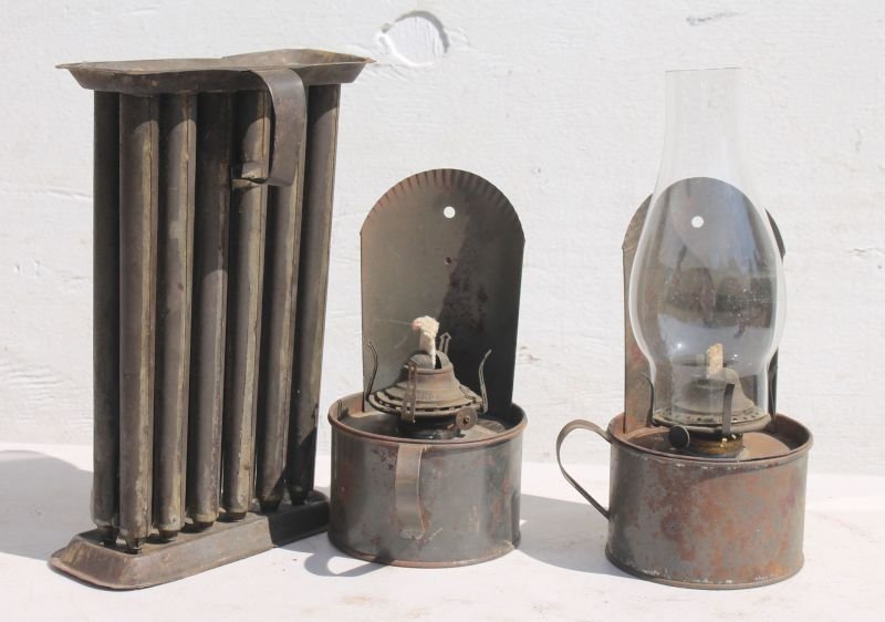 lot of 3 antique lighting items incl 12 slot candle (1 of 2)