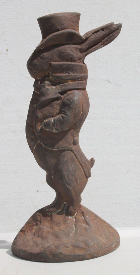 ca 1920 Albany Foundry cast iron rare rabbit w top hat (1 of 3)
