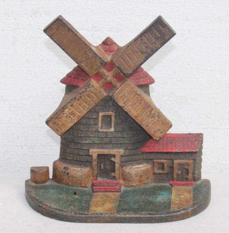 antique cast iron windmill doorstop in fine orig paint (1 of 2)