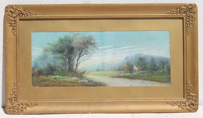 early 20thC 8"x20" sight size pastel autumn landscape w (1 of 3)