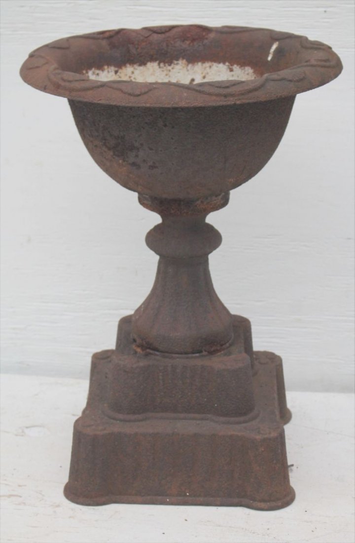 Fine 19thC cast iron garden urn - 23 1/2" tall x 17" (1 of 2)