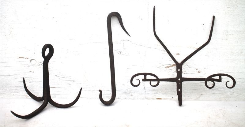 lot of 3 early forged iron hooks - Fairfield, CT estate (1 of 2)