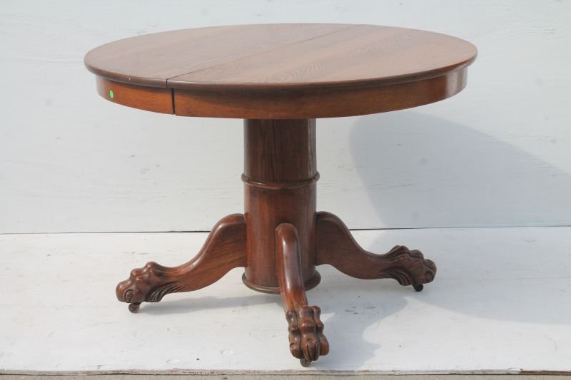 excellent quality Vict carved oak 42" round table w 2 (1 of 4)