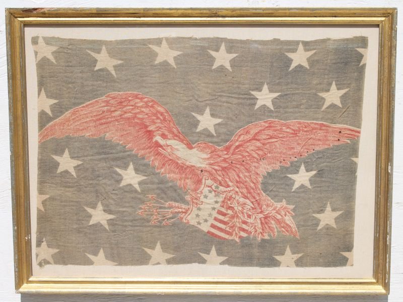 early 19thC Patriotic red, white & blue fabric banner (1 of 2)