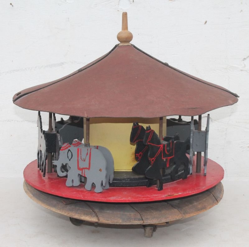 antique folk art wooden carved & tin toy carousel (1 of 2)