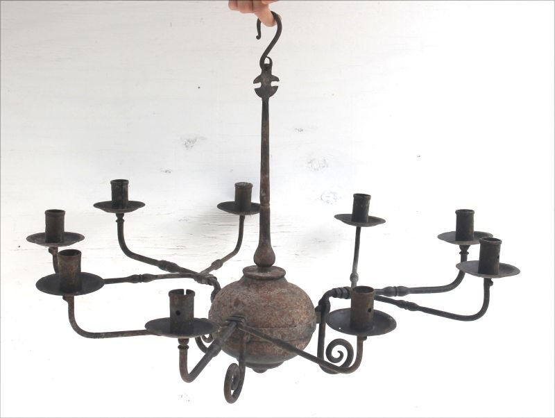 Fine form antique 9 arm forged iron chandelier - 32" (1 of 3)