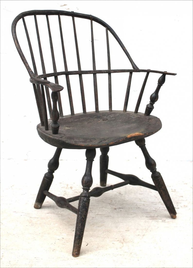18thC sackback Windsor armchair w wonderful splay, (1 of 3)