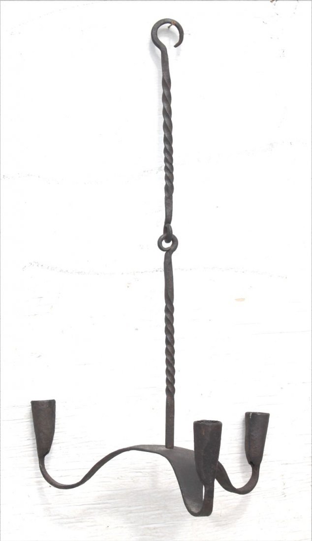 early American iron 3 arm chandelier w dbl twisted stem (1 of 2)