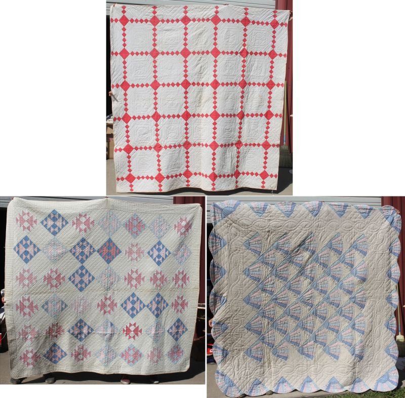 3 antique quilts - the red & white quilt is an (1 of 4)