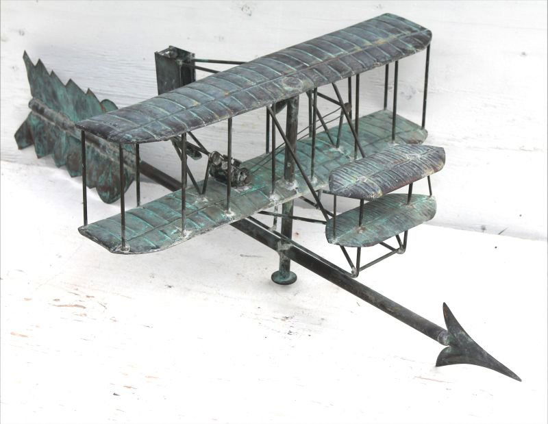 Fine 1930's-40's copper biplane on arrow weathervane - (1 of 5)