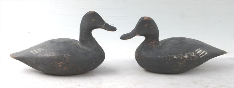 pr of antique duck decoys in old paint - 12" long - (1 of 7)