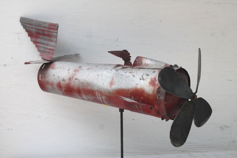 ca 1930 rare Art Deco tin whirligig airplane -  22" (1 of 4)