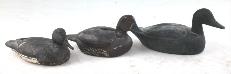 lot of 3 antique duck decoys w nicely carved wings & (1 of 10)
