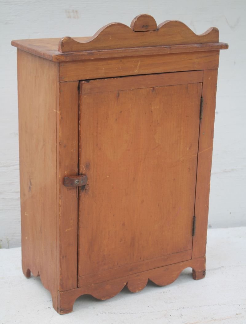 19thC New England pine single door table top cupboard w (1 of 3)