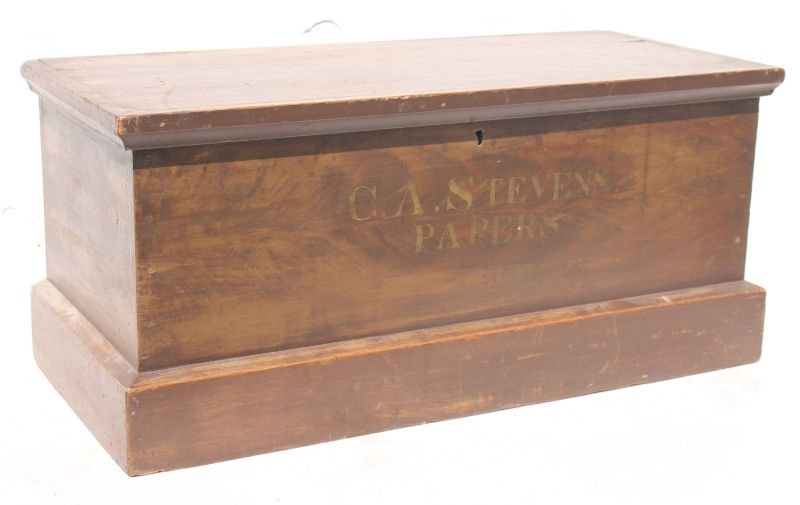 mid 19thC large orig grain painted documents box w orig (1 of 5)