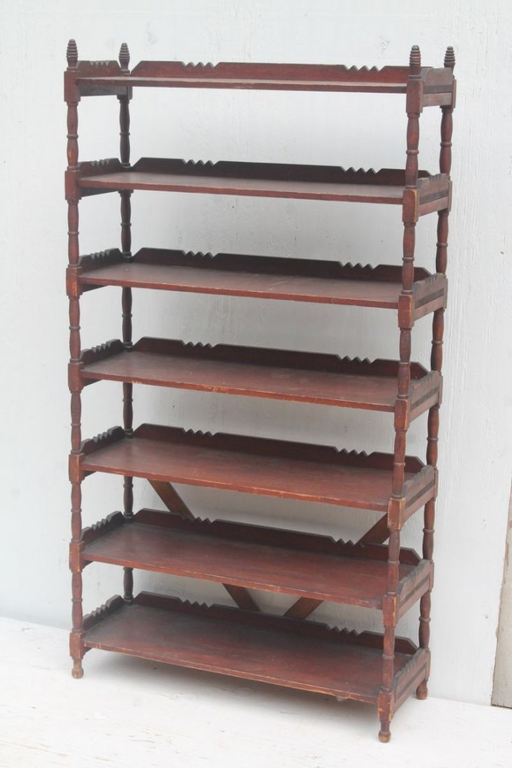 19thC NH pine excellent orig dry red painted standing (1 of 3)