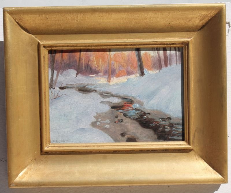 Arthur Lingquist (1889-1975) 6"x8" o/bd brook in winter (1 of 4)