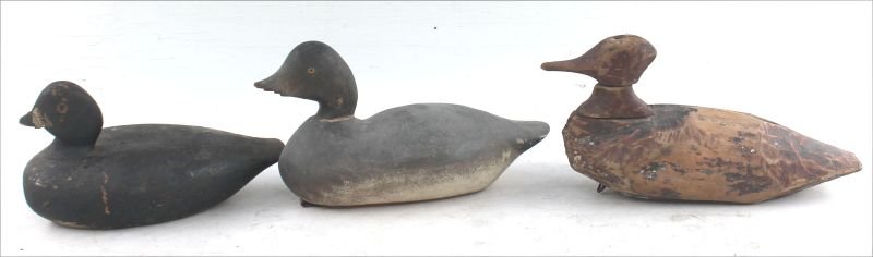 lot of 3 antique carved & orig painted duck decoys - (1 of 10)