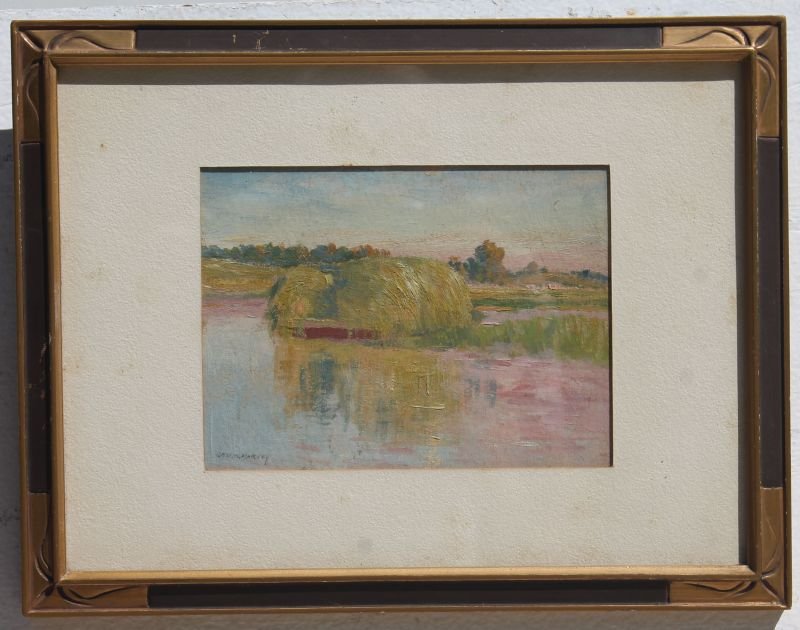 Geroge Harvey (1855-1930) haystack on salt marsh 5 1/8" (1 of 3)