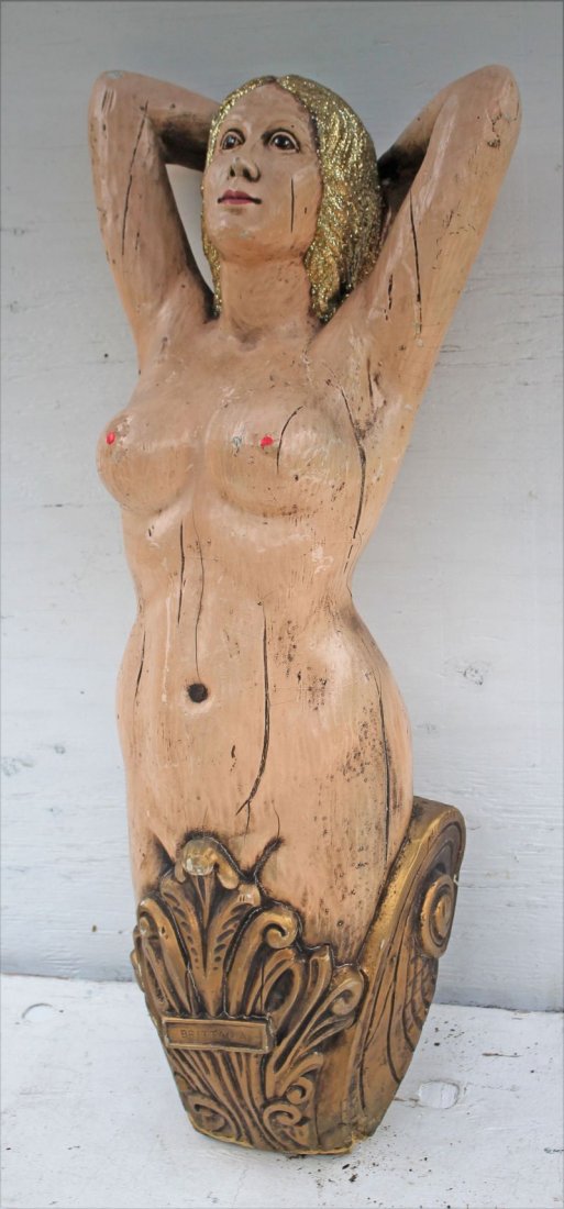 mid century 34" long composition mermaid ship's figure (1 of 5)