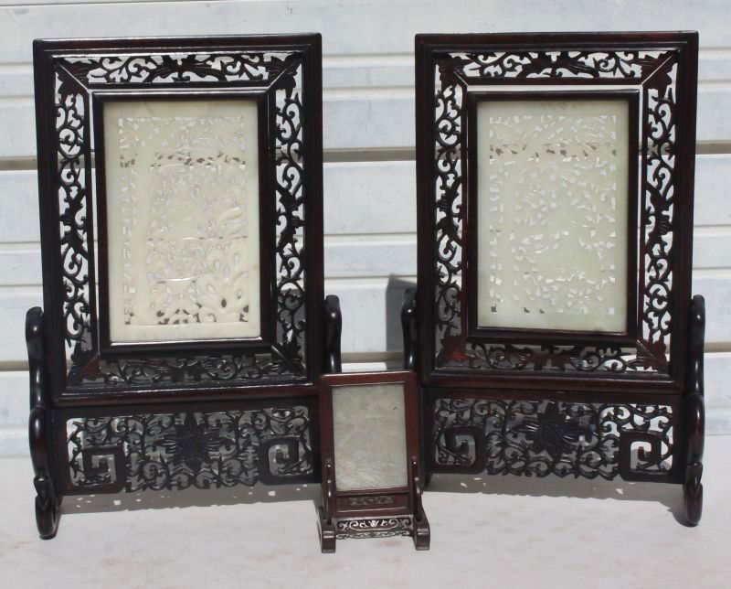 lot of 3 mid century Chinese jade screens incl a pr on (1 of 5)