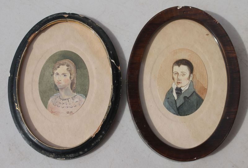 pr of mid 19thC probably husband & wife pr of miniature (1 of 6)
