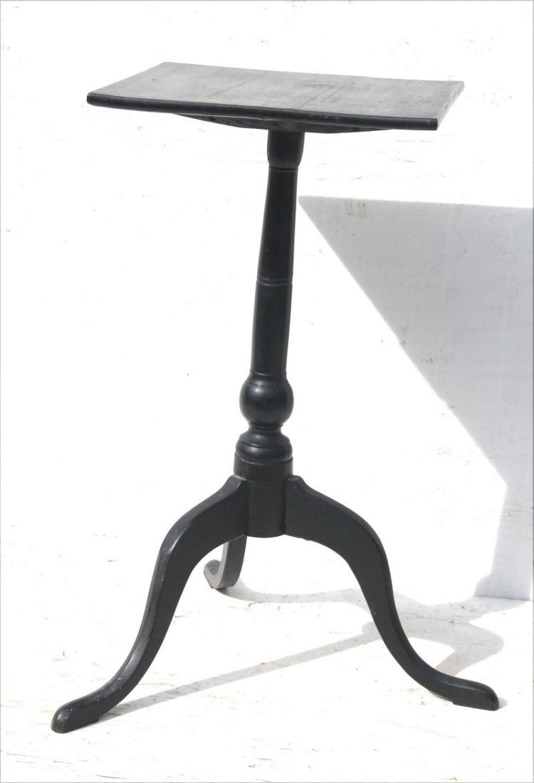 Fine 18thC CT cherry snake ft candlestand in old black (1 of 3)