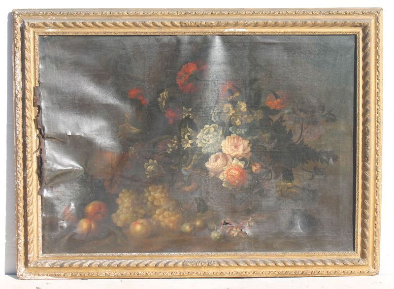 as found Old Master 35"x48" o/c very colorful still (1 of 6)