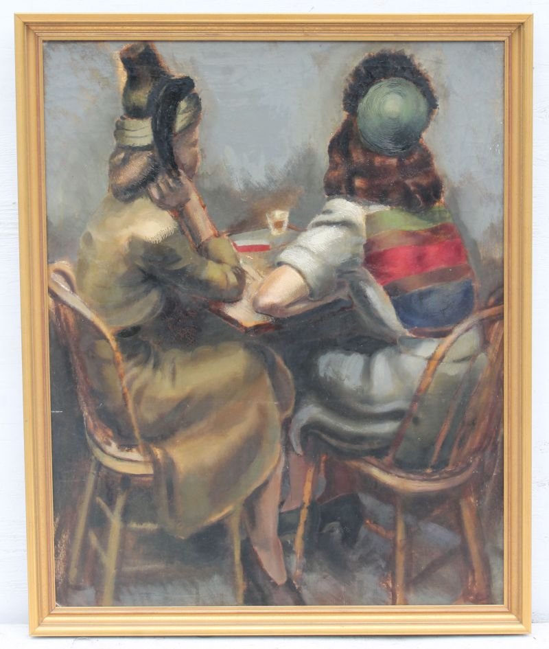 33"x26 1/2" o/c wonderful 1930's depiction of 2 (1 of 2)