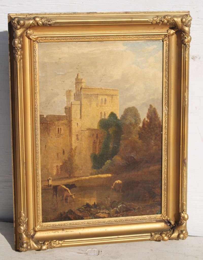 19thC 14"x20" o/c landscape depicting castle ground w (1 of 5)