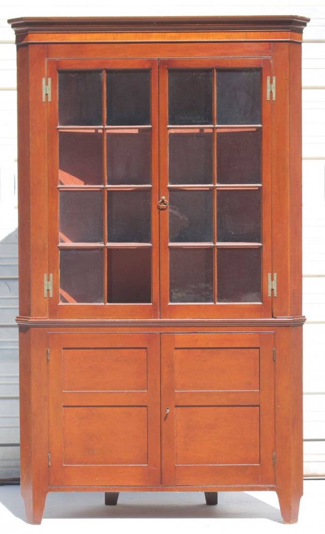 19thC large bracket base corner cabinet w orig old (1 of 7)