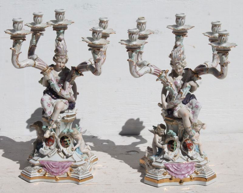 Wonderful pr of 5 socle figural hand painted porcelain (1 of 5)