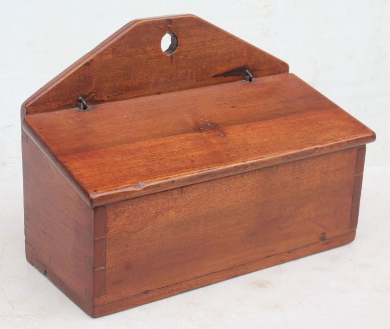 ca 1800 CT cherry dovetailed wall hanging candle box w (1 of 2)