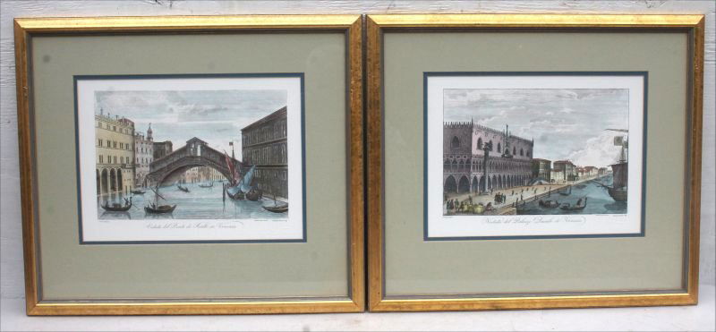 2 hand colored Venetian prints of etchings w blind (1 of 3)