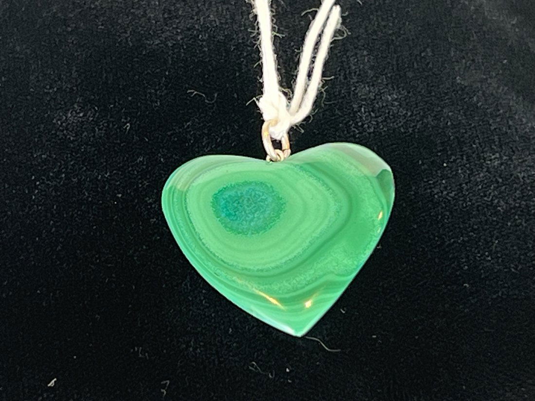 Malachite Heart Pendant: Malachite heart pendant from the DR Congo.