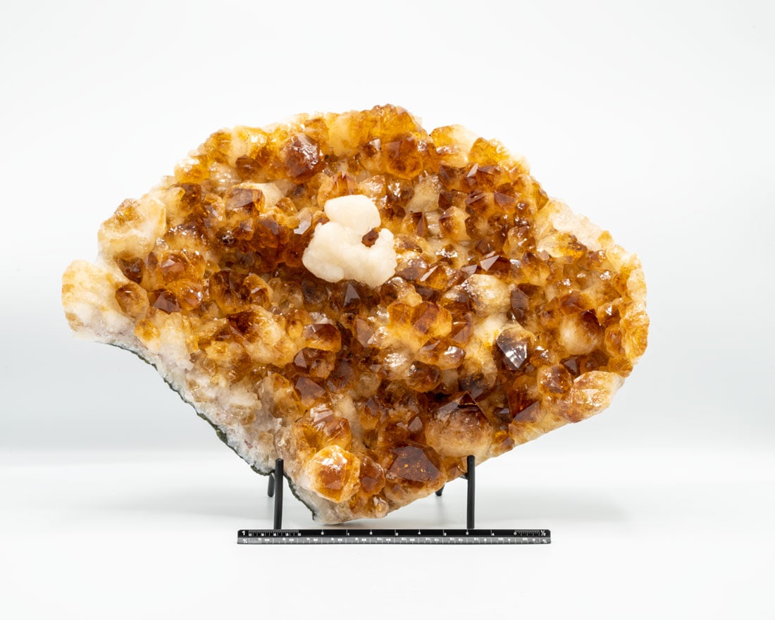 Fan Shaped Citrine Cluster with Fluorescent Calcite Crystals (1 of 3)