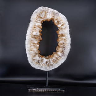 Large Citrine Geode Ring on Stand: Large citrine geode ring on black metal stand. 16” x 9” x 5.5”. 13.3 pounds