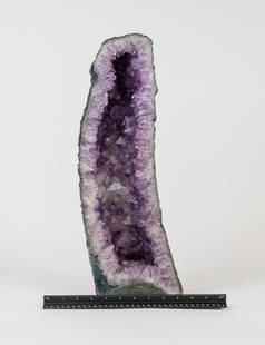 Tall Amethyst Cathedral Geode: Tall, shapely, amethyst cathedral geode. 18.75" x 6.5" x 4.5". 16.2 pounds.