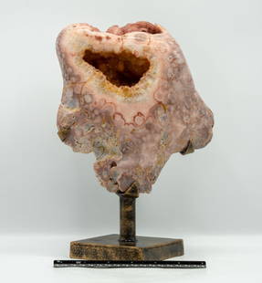 Stunning Pink Amethyst and Citrine Formation on Custom Metal Stand: Stunning pink amethyst and citrine formation on custom, finished metal stand. A rare display piece. 11.5" x 8" x 4". 7.1 pounds.