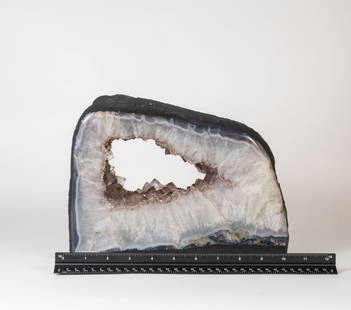 Amethyst Cathedral Window Geode: Amethyst cathedral window geode. 7.5" x 10" x 4". 18.8 pounds.