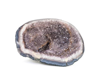 Large Amethyst Vug Geode With Orange Crystals: Beautiful 37LB amethyst vug geode with smatterings of orange crystals. 15.5" x 13" x 10.5".