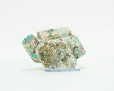 Polished Amazonite Crystals in Matrix: Polished amazonite crystals in matrix. 5.25" x 3.5" x 3". 2.3 pounds.